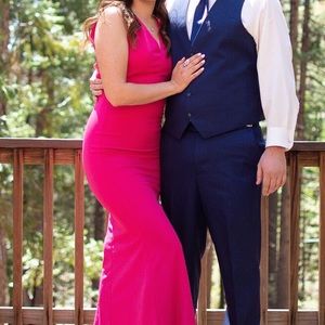 Fuchsia maxi dress. Semi open-back